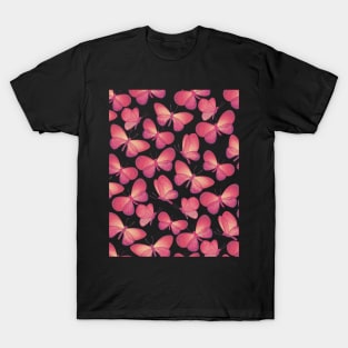 Pink, yellow and red watercolor butterflies pattern T-Shirt